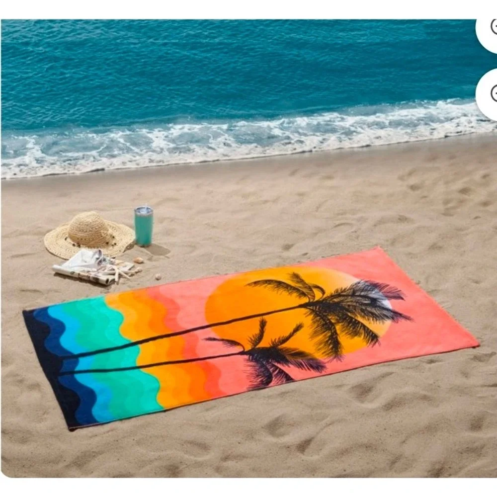 Mainstays Oversized Beach Towel Palm Tree Sunset Waves 72x36